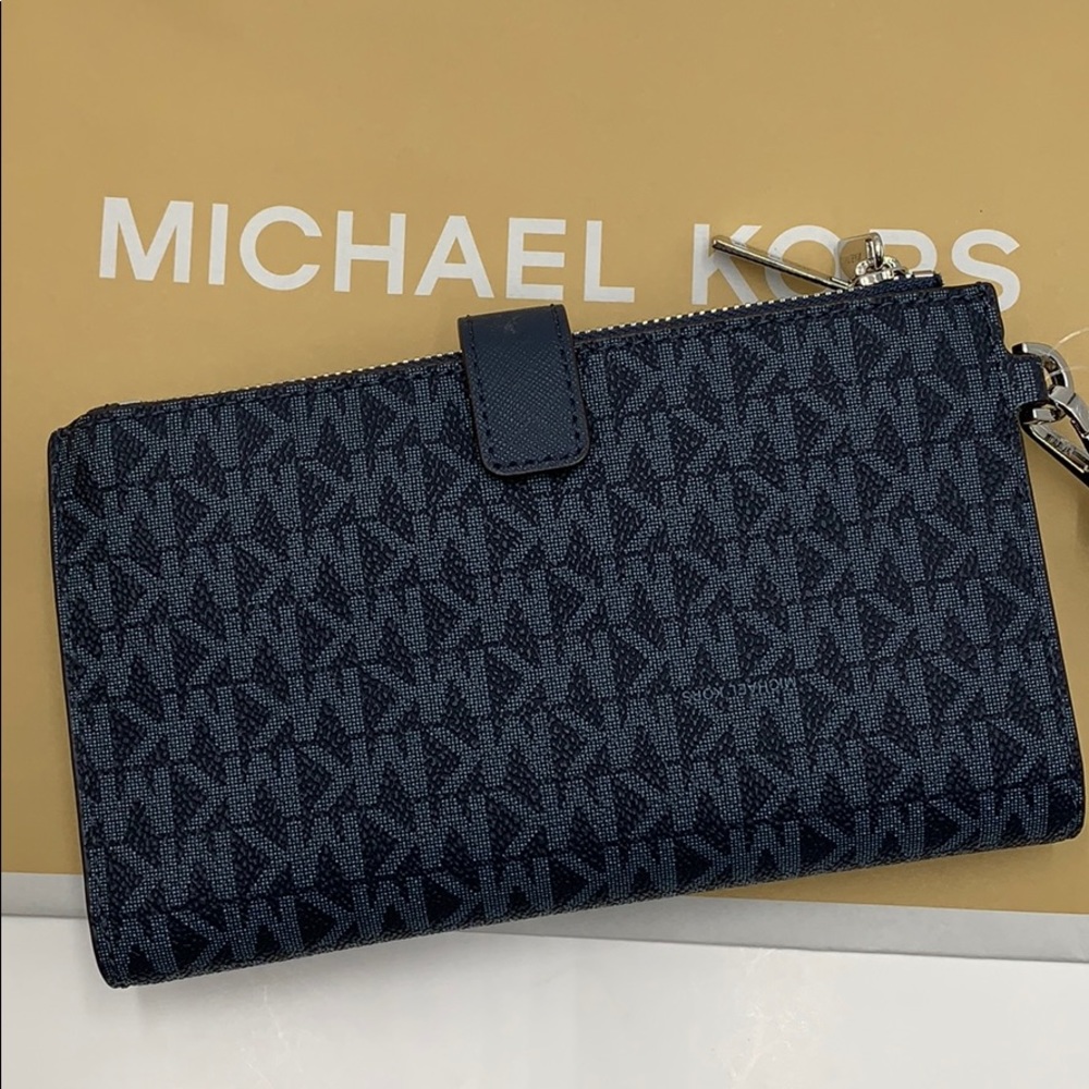 MICHAEL KORS JET SET TRAVEL LG DOUBLE ZIP WRISTLET PHONE HOLDER ADMIRAL NWT - Picture 9 of 16